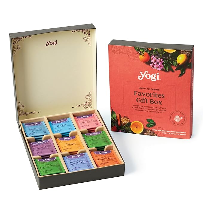 Yogi Organic Tea Sampler Gift Box (45 Tea Bags) Assorted Delicious Wellness Blends - 9 Favorite Herbal Green &amp Black Varieties | Gift Box 9 Favorite Assorted Delicious Wellness Teas