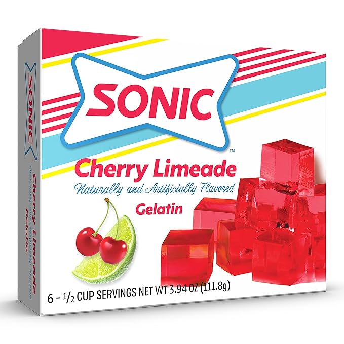 SONIC Cherry Limeade Gelatin 3.94 Oz. – Fat Free Dessert Mix with Iconic SONIC Drive-In Flavor