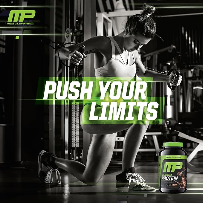 Muscle Pharm Combat Protein Powder Chocolate Milk Flavor Fuels Muscles for Productive Workouts 5 Protein Sources Including Whey Protein Isolate &amp Egg Albumin Gluten Free 2 lb 24 Servings