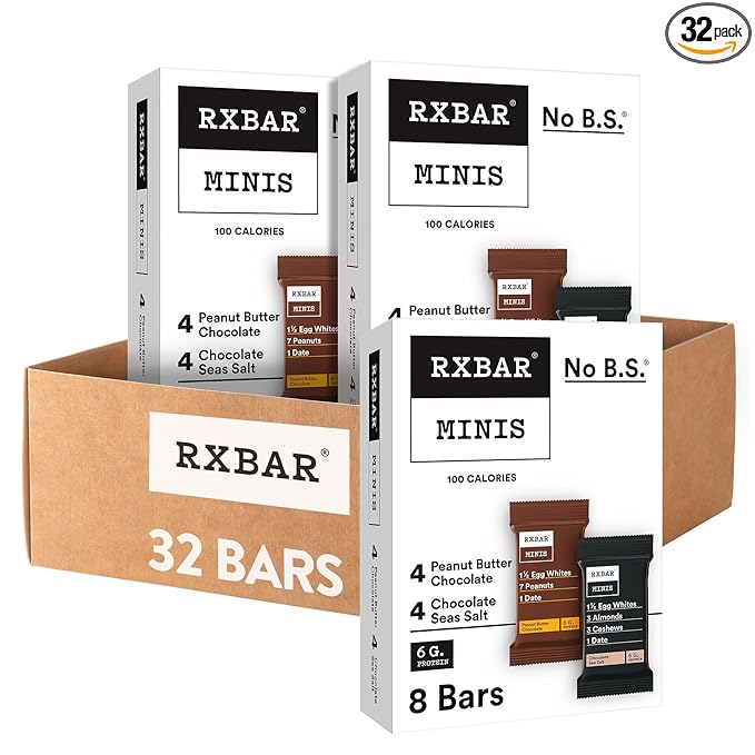 RXBAR Minis Protein Bars 6g Protein Gluten Free Snacks Variety Pack (4 Boxes 32 Count)