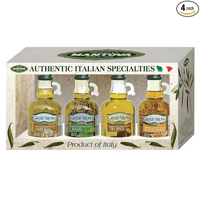 Mantova Grand’Aroma Flavored Extra Virgin Olive Oils Variety Gift Set made in Italy cold-pressed 100% natural heart-healthy for grilling barbequing smoking and cooking 8.5 oz