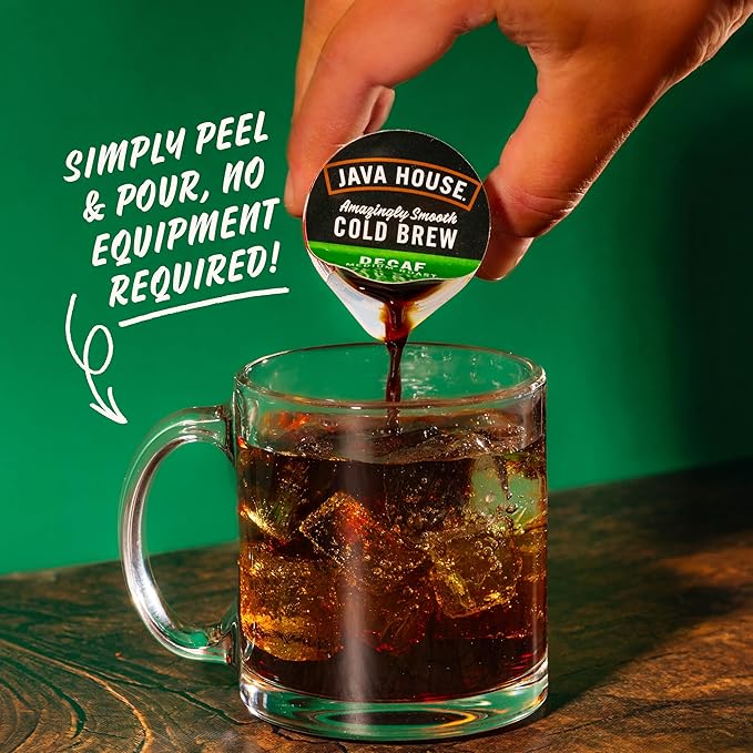 Java House Single-Serve Cold Brew Coffee Pods – Premium 100% Arabica Liquid Concentrate – Smooth &amp Bold Decaf Roast – 12 Pods – Ready Hot or Iced Travel-Friendly TSA Approved