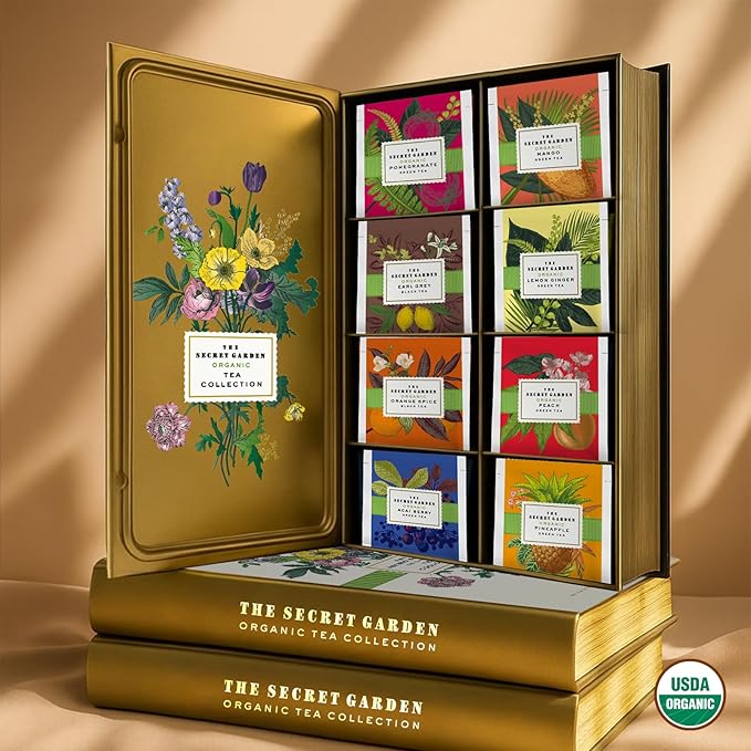 Life Plus Style Gourmet The Secret Garden Organic Tea Gift Set 80 Tea Bags 8 Flavors Green &amp Black Assorted Pack Sampler Tea Set Collection with Mango &amp Fruit Infusions Premium Birthday Gift f
