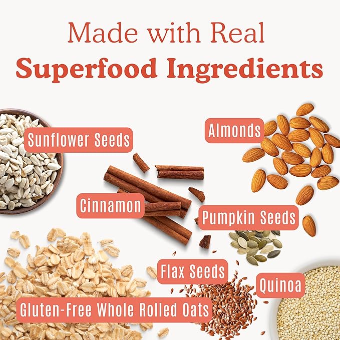 Earnest Eats Superfood Oatmeal – Maple Almond Cinnamon – Vegan Gluten-Free 6g Plant Protein 4g Fiber No Added Sugar 48 Servings Total (6 Pack)