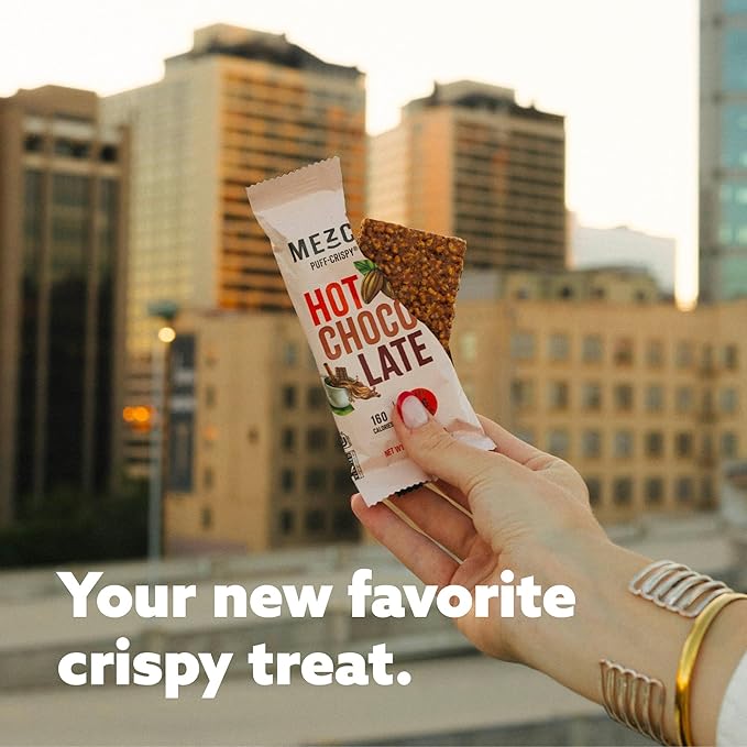 Mezcla Puff-Crispy Plant Based Protein Bars - Hot Chocolate - Healthy Snacks for Kids &amp Adults - Granola Bars for School Travel &amp Office Snacks - Gluten Free Vegan Non GMO 10g Protein - 1