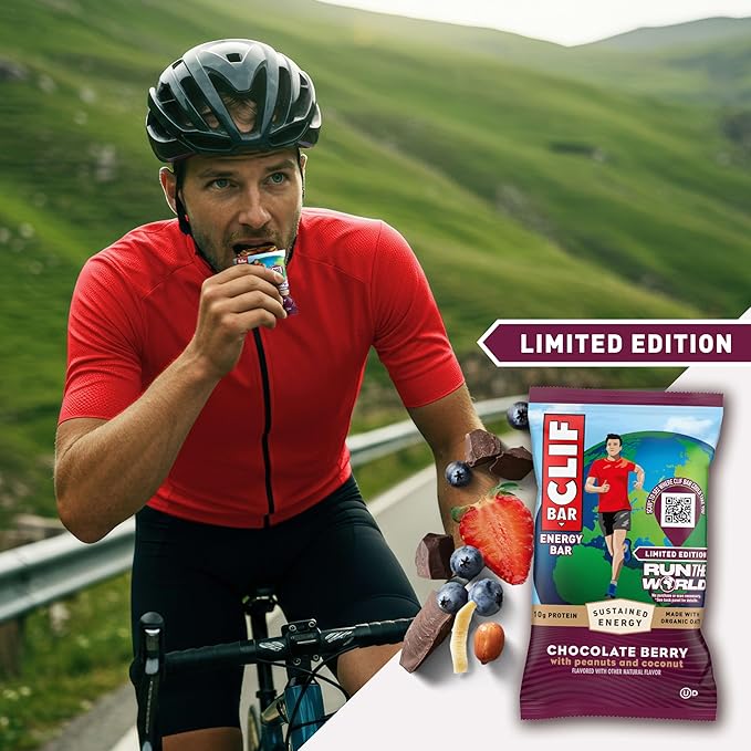 CLIF BAR – Energy Protein Bars – Limited Edition Run the World - Chocolate Berry - Made with Organic Oats - Energy Bars - Non-GMO (12 Pack)