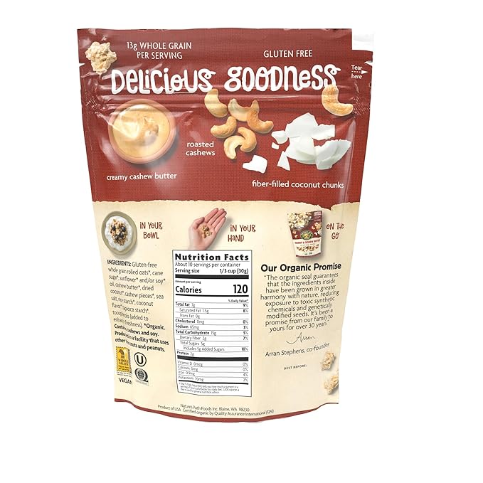 Nature's Path Organic Coconut &amp Cashew Butter Granola 11 oz (Pack of 8) Gluten Free Non-GMO