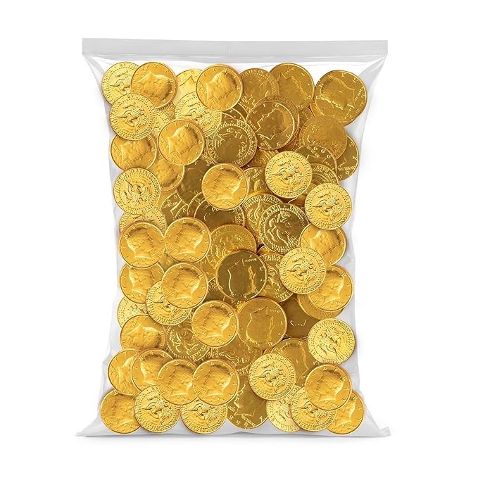 The Snackery Large Kennedy Half Dollar Gold Foil Coins 180 Pieces Individually Wrapped Milk Chocolatey Coins (2 lb)