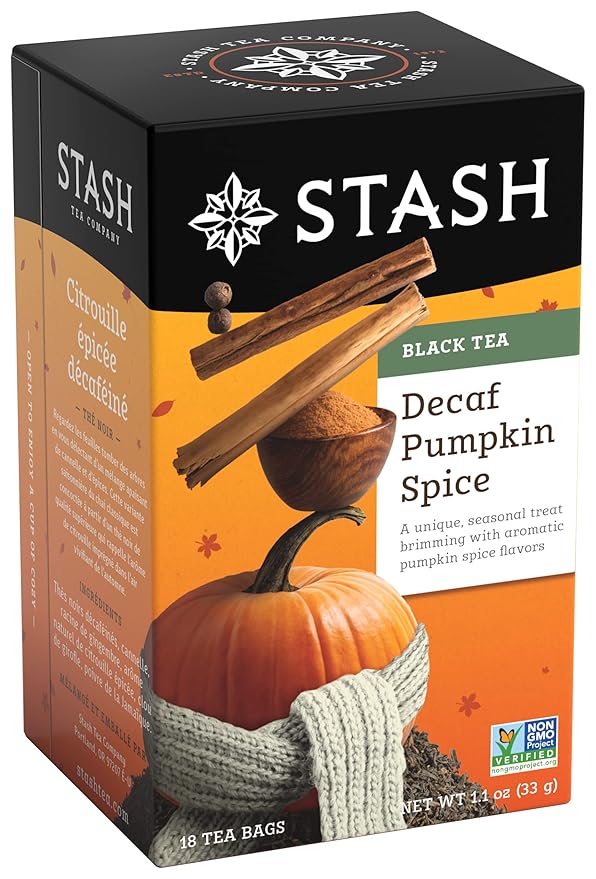 Stash Tea Decaf Pumpkin Spice Black Tea - Decaf Non-GMO Project Verified Premium Tea with No Artificial Ingredients 18 Count (Pack of 6) - 108 Bags Total