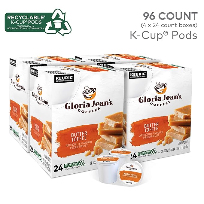 Gloria Jean's Coffees Butter Toffee Single-Serve Keurig K-Cup Pods Flavored Medium Roast Coffee 96 Count