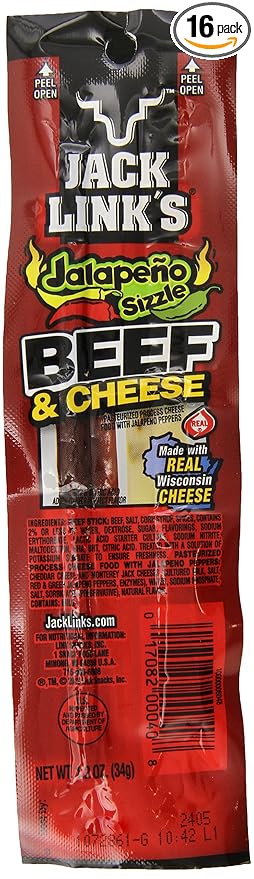 Jack Link's Beef and Cheese Snack Jalapeno Sizzle Jalapeno1.2 Ounce (Pack of 16)