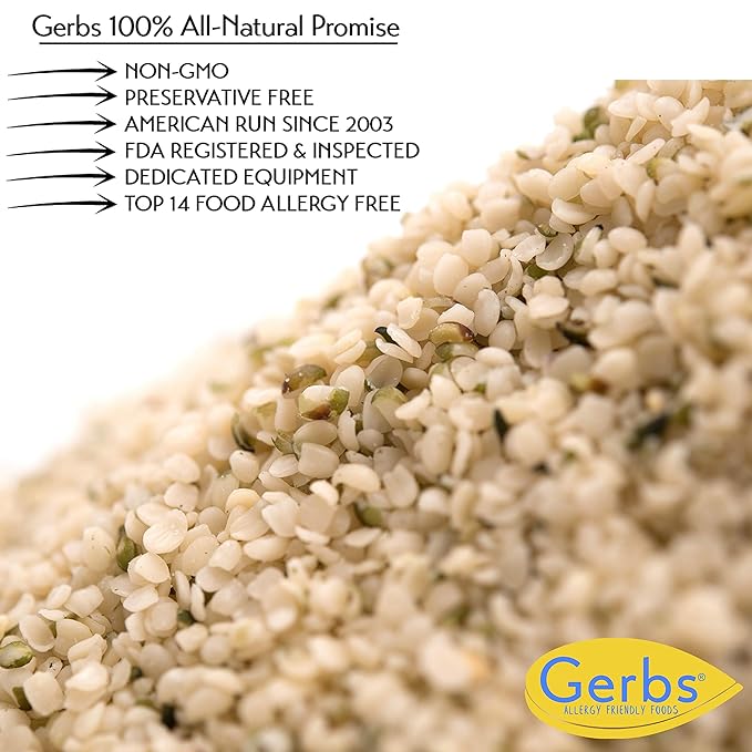Gerbs Raw Hemp Seed Kernels 2 lbs. | Hulled No Artificial Additives Resealable Bag | Mild Nutty Taste | Top 14 Allergen-Free