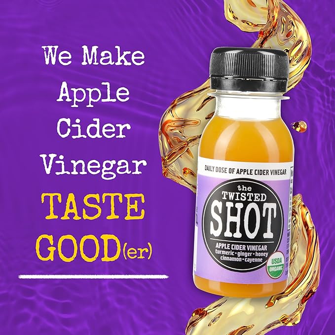 The Twisted Shot | Organic Apple Cider Vinegar Wellness Shots with Ginger Turmeric Honey Cinnamon and Cayenne | Digestion Immunity and Gut Health Support | Ready to Drink | 4 16 oz Bottles