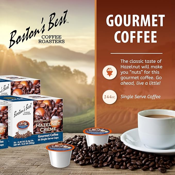Boston’s Best - Hazelnut Creme Flavored Coffee Delicious Gourmet Compatible with Keurig Coffee Maker 1 Count (144 Single Serve Cups)