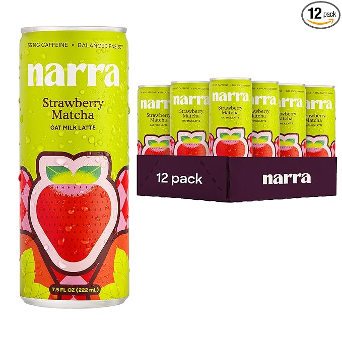 Narra Oat Milk Tea Latte (12 Pack) - Strawberry Matcha Latte Organic Ceremonial Grade Matcha Smooth Balanced Energy from Tea (50–60mg Caffeine + L-Theanine) MCT Oil Dairy Free No Refined Sugar
