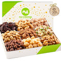 NUT CRAVINGS - Easter Mixed Nuts Gift Basket in White Gold Box (9 Assortments) Ramadan Gifts Saint Patrick's Day Treats for Adults Food Arrangement Healthy Snack Care Package Kosher
