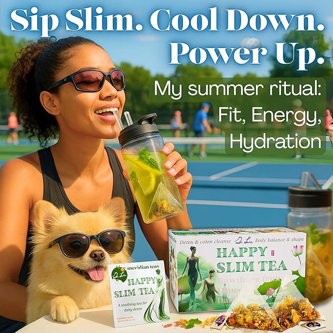 Dr. Lu’s Happy Slim Herbal Tea | 100% Natural Tea for Digestive Comfort &amp Body Balance | Gentle Colon Cleanse Tea for Daily Detox | 11 Herbs incl. Hawthorn Lotus Leaf Burdock Dandelion | Laxati