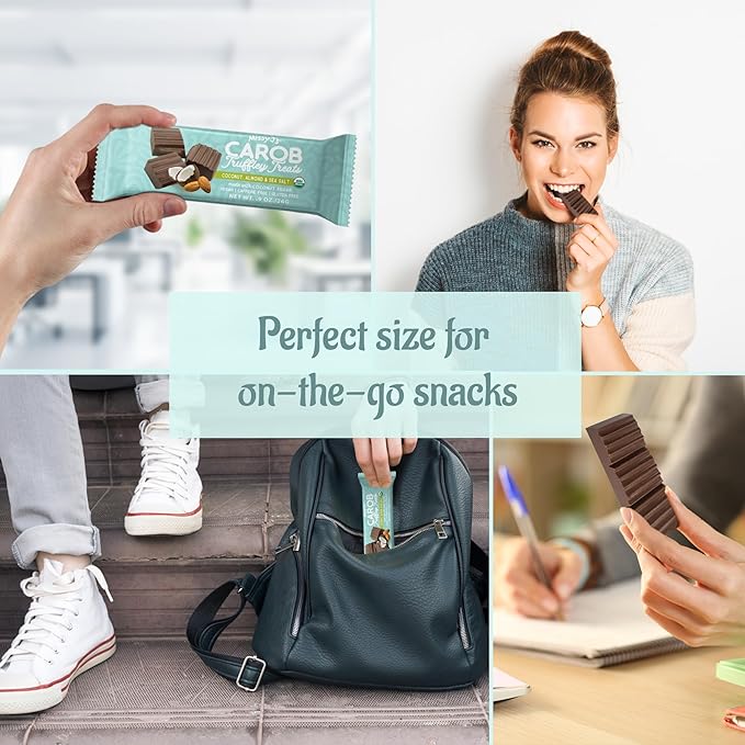 Missy J's Organic Carob Coconut Almond and Sea Salt Truffley Treats 12 Pack Vegan Gluten and Caffeine free Healthy Substitute for Chocolate Perfect for Snacks and Treats