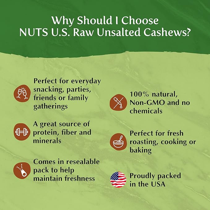 NUTS U.S. - Cashews | Raw and Unsalted | Whole Kernels and No Shell | Fresh &amp Unroasted | Natural Bulk Cashews !!! (4 LBS)