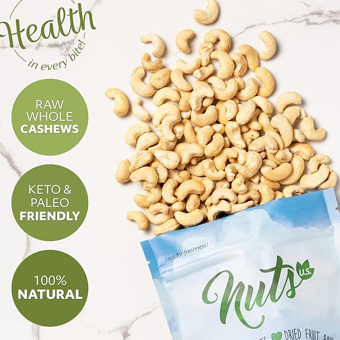 NUTS U.S. - Cashews | Raw and Unsalted | Whole Kernels and No Shell | Fresh &amp Unroasted | Natural Bulk Cashews !!! (4 LBS)