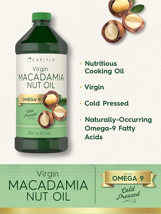 Carlyle Macadamia Nut Oil | 3 x 16 oz Bottles | Premium Cold Pressed | Food Grade | Vegetarian Non-GMO Gluten Free | Virgin Oil | Safe for Cooking Great for Hair and Skin