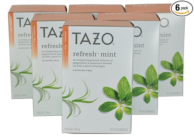 Tazo Refresh Herbal Infusion Tea Caffeine Free 20-Count Tea Bags (Pack of 6)