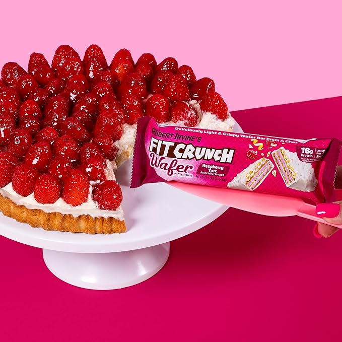 FITCRUNCH Wafer Protein Bars Designed by Robert Irvine 16g of Protein &amp 1g of Sugar (9 Bars Raspberry Tart)