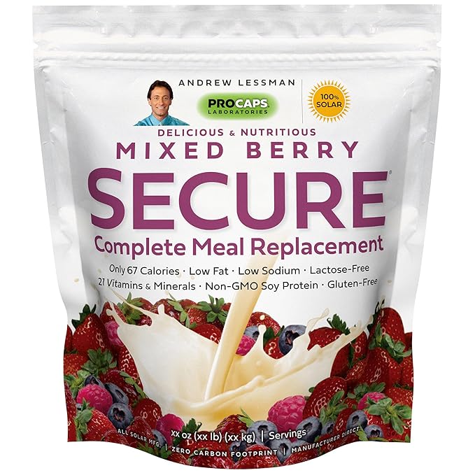 ANDREW LESSMAN Secure Soy Complete Meal Replacement - Mixed Berry 100 Servings - Only 67 Calories 7g Non-GMO Soy Protein Vitamins and Minerals Low-Fat Nutritious and Delicious Mixes Instantly