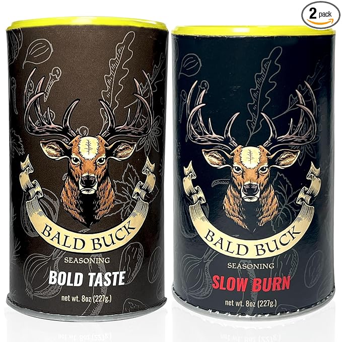 Bald Buck Seasoning Pack of 2 8 Oz (1 Bold Taste + 1 Slow Burn) | Rib Rub BBQ Chicken Seasoning | BBQ Seasoning and Rub | Rotisserie Chicken Seasoning &amp BBQ Rubs for Smoking | BBQ Rub Seasoning
