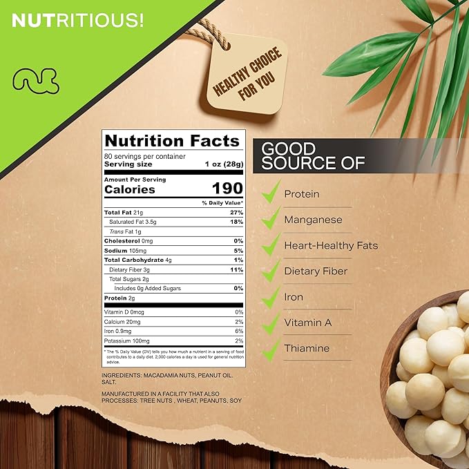 NUT CRAVINGS - Roasted &amp Salted Macadamia Nuts - No Shell (80oz - 5 LB) Bulk Nuts Packed Fresh in Resealable Bag - Healthy Protein Food Snack Food Assortments Hazelnut