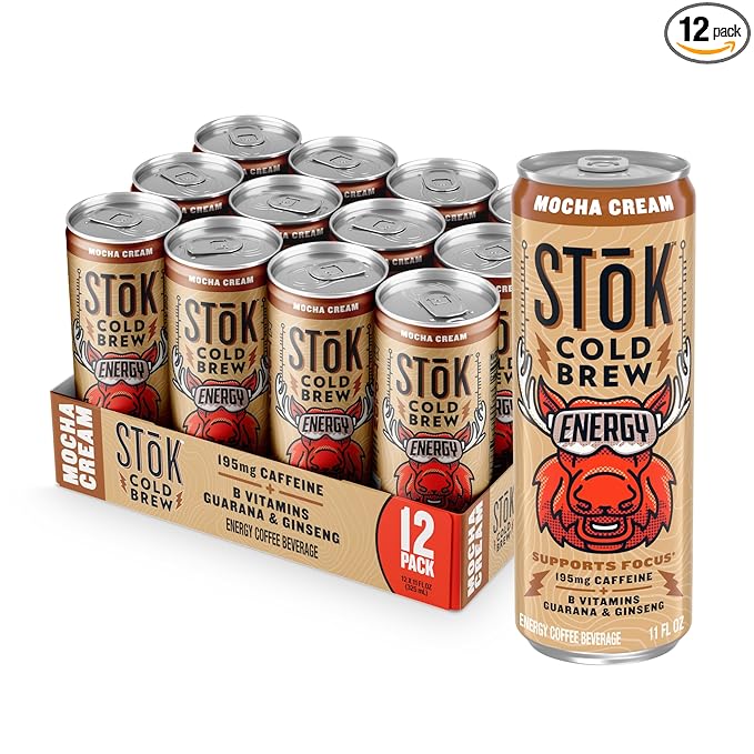 SToK Cold Brew Energy Mocha Cream Energy Coffee Beverage with 195mg Caffeine to Help Support Focus Canned Coffee with B-Vitamins Guarana and Ginseng 11 fl oz 12pk