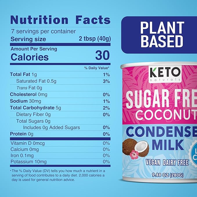Keto Sugar Free Condensed Milk (6 Packs) Vegan Coconut Condensed Milk - Plant based milk Vegan and Keto Friendly. Lower calories condensed coconut milk. 1-1 Replacement of regular condensed coconut m