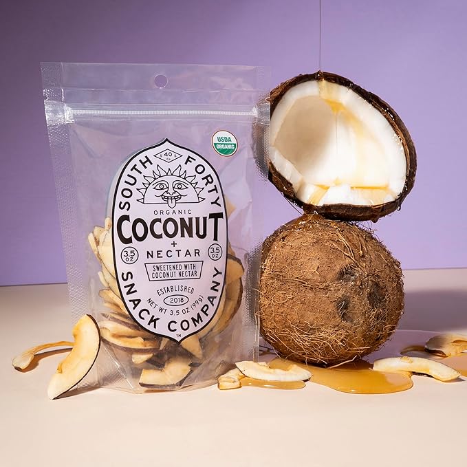 South 40 Snacks Organic Coconut Chips with Nectar Just 2 Ingredient (3.5oz bag pack of 4)