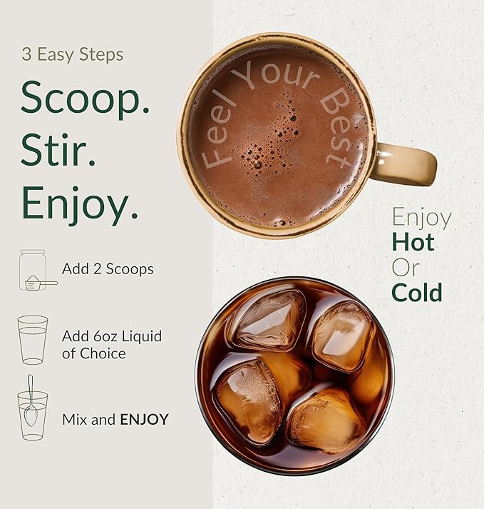 BIOptimizers Mushroom Coffee Alternative – Chocolate Drink – Lion’s Mane Chaga Reishi + Collagen Peptides for Focus Energy &amp Gut Health – Adaptogenic Mushrooms &amp MCT Powder – 30 Servings