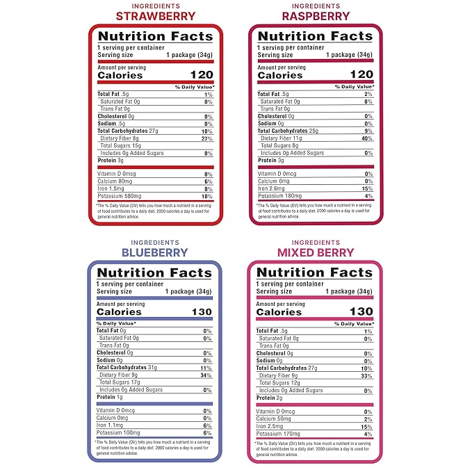 Nature’s Turn Freeze-Dried Fruit Crisps –Healthy Gluten-FreeCrispy &amp Delicious Plant-Based SnackIdeal for Cereal Smoothies School Lunches &amp On-the-Go Very Berry Variety Bags of 4 (1.2
