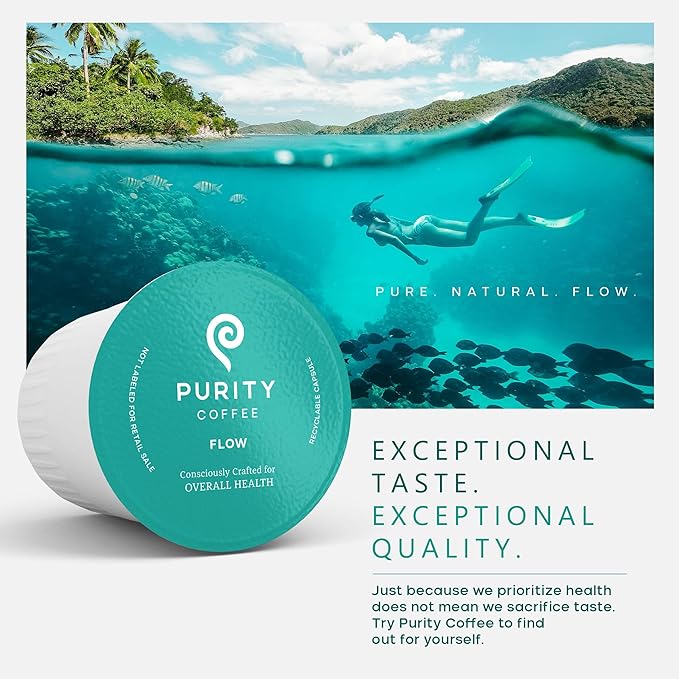 Purity Coffee FLOW Original Medium Roast K Pod Capsules (12ct Box) | Specialty-Grade USDA Organic Arabica Blend | Third Party Tested for Mold Mycotoxins &amp Pesticides