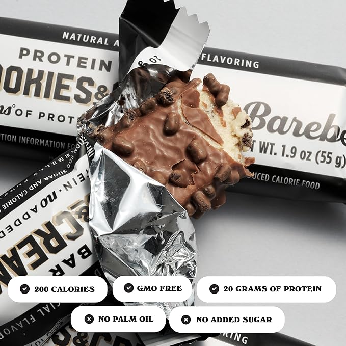 Barebells Cookies &amp Cream Creamy Crisp Bundle - 24 Count 20g High Protein Treats - Chocolate Nutrition Bar with 1g Total Sugars - On-The-Go Breakfast or Post-Workout
