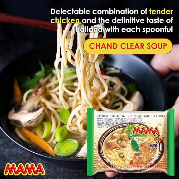MAMA Noodles Chand Clear Soup Instant Rice Noodles w/Delicious Thai Flavors Hot &amp Spicy Noodles No Trans Fat w/Fewer Calories Than Deep Fried Noodles 30 Pack
