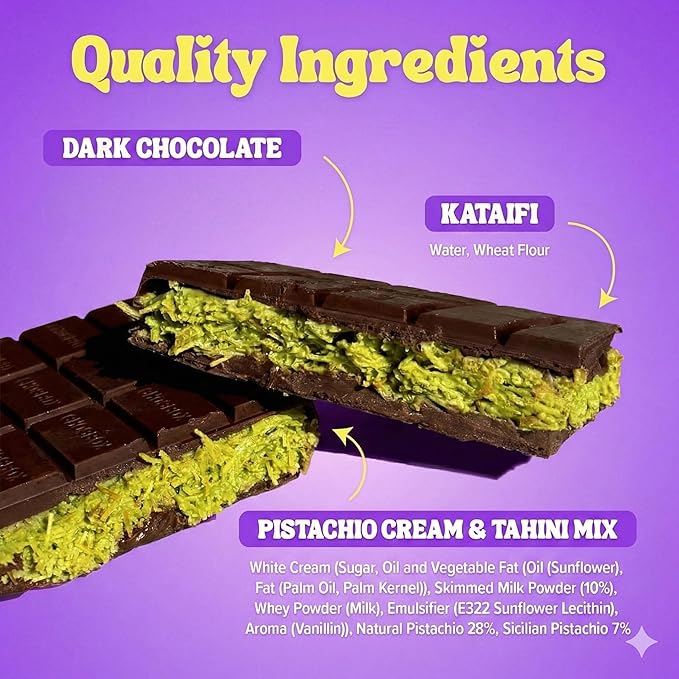 Chocbox Viral Dubai Dark Chocolate Bar Kit - Includes Chocolate Mold Choc Wafers Shredded Kataifi Pistachio Cream - DIY Gift Box Dubai Kit - Great Gift for Choco Lovers