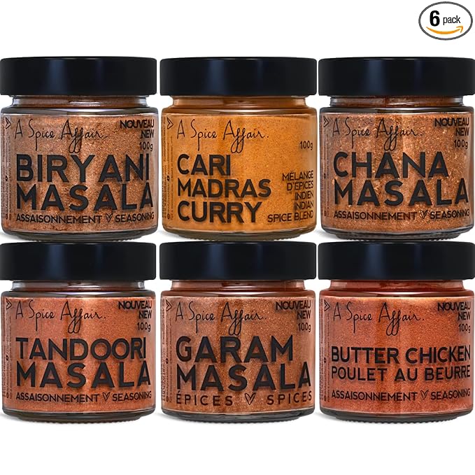 A Spice Affair’s Indian Charms 6 Variety Pack | Indian Spice Gift Set Featuring Biryani Masala Garam Masala Tandoori Masala &amp Essential Whole Spices | All-Natural Non-GMO Filler-Free | Perfect