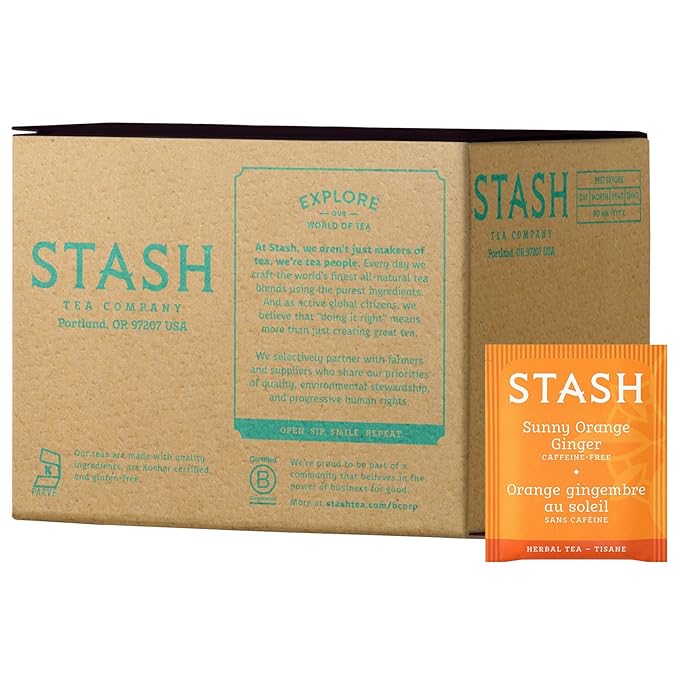 Stash Tea Sunny Orange Ginger Herbal Tea Box of 100 Tea Bags