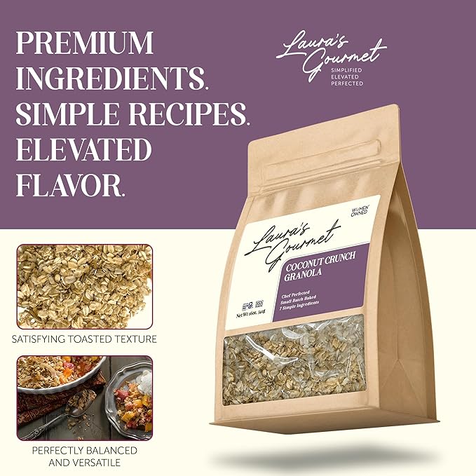 Laura's Gourmet Granola - Coconut Crunch - Gluten Soy &amp Dairy Free - Organic Agave Crunchy Coconut Chip Organic Oil Vegan Chef's Trifecta of Taste Texture &amp Mouthfeel - 16 OZ - 2 Pack