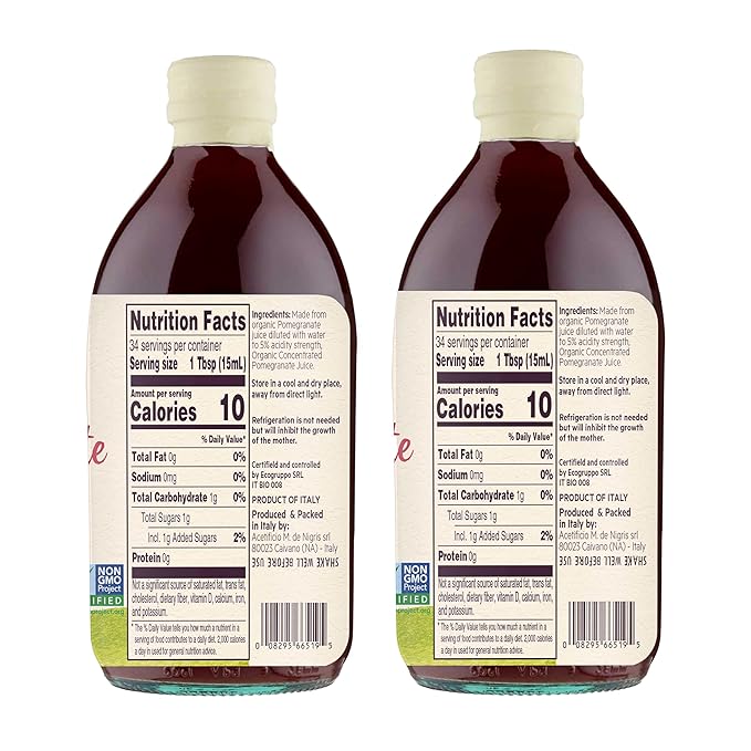 De Nigris Organic Pomegranate Vinegar Raw &amp Unfiltered 169 Oz (Pack of 2) | Balsamic Vinegar Pomegranate With Mother For The Balance Of Metabolism | Organic