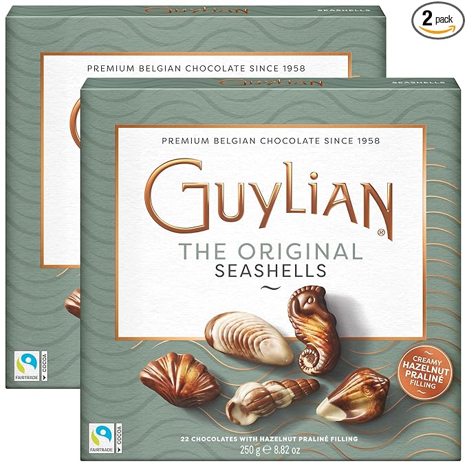 GuyLian Easter Chocolate Candy Seashells 8.82 oz Gift Box (Pack of 2): 22 Pieces Milk Chocolate Hazelnut Praliné Filling Easter Basket Stuffers for Adults Gifts