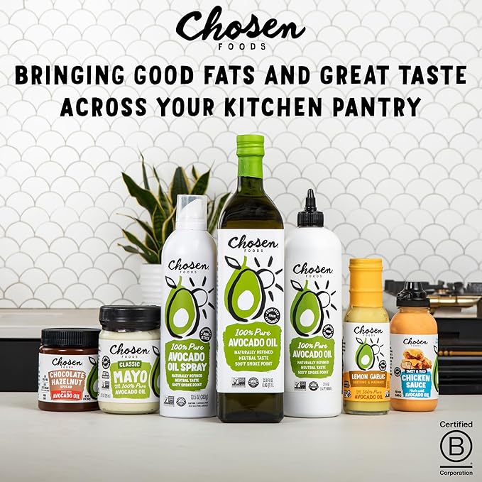 Chosen Foods 100% Pure Avocado Oil for Cooking - 1.75L - Made With Good Fats from Avocados Naturally Refined Never Adulterated High Smoke Point Non-GMO Soy-Free Canola Oil-Free Gluten-Free Ket
