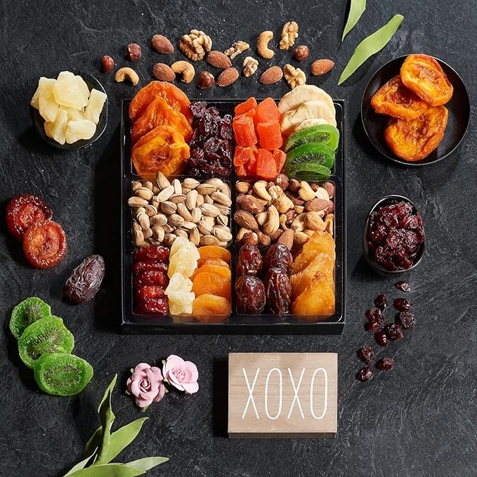 Dried Fruit &amp Nuts Gift Basket Arrangement Platter Gourmet Food Snack Box For Christmas New Years Birthday Care Package Healthy Kosher - Her Him - 12 Snackberry Assortment (12-Pack)