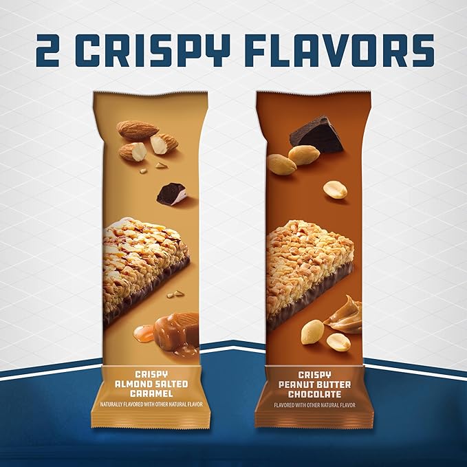 CLIF BUILDERS Protein Bars - Crispy Almond Salted Caramel and Crispy Peanut Butter Chocolate Variety Pack - Reduced Sugar - Gluten Free - 16g Protein - No Artificial Sweeteners - 1.97 oz. (12 Count)