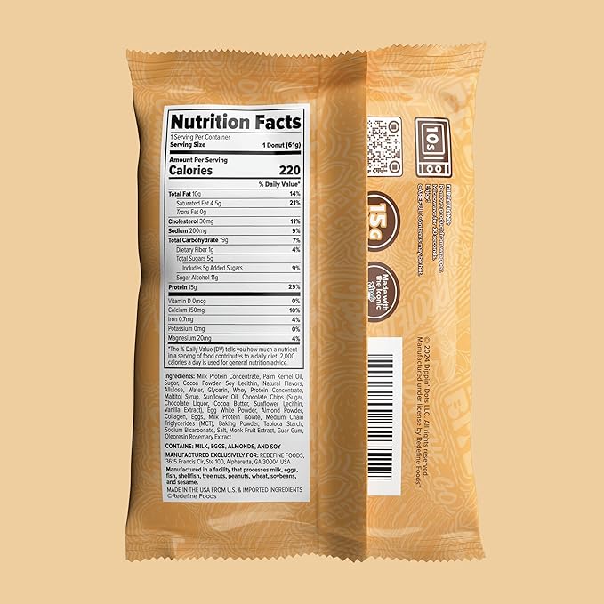 Redefine Foods Dippin' Dots Protein Donut - 8 Count - Chocolate Chip Cookie Dough Flavor - 15g of Protein Per Serving - No Artificial Ingredients