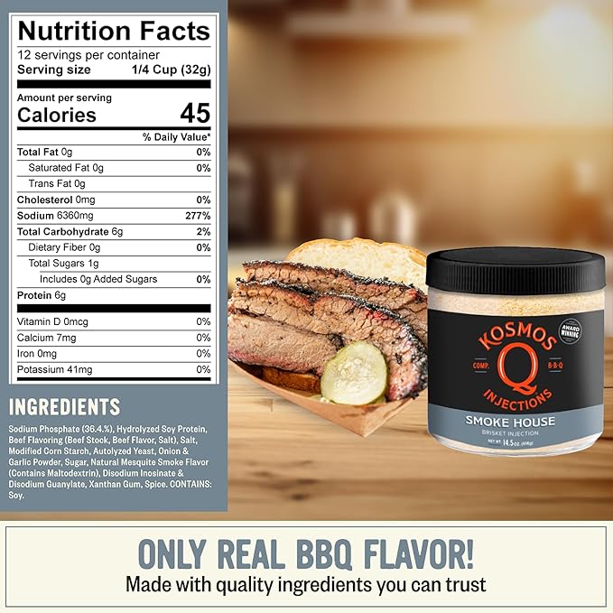 Kosmos Q Smoke House Reserve Blend Injection BBQ Marinade for Brisket Beef &amp More Smoky Mesquite Flavor Moisture-Retaining Meat Seasoning for Smoking &amp Grilling 16 Oz Jar