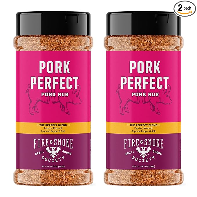 Fire &amp Smoke Society Pork Perfect Pork Rub | BBQ Seasoning for Smoking and Grilling Meat | Ribs Rub Spices | Paprika Mustard Cayenne Pepper &amp Salt | XL (2-Pack)